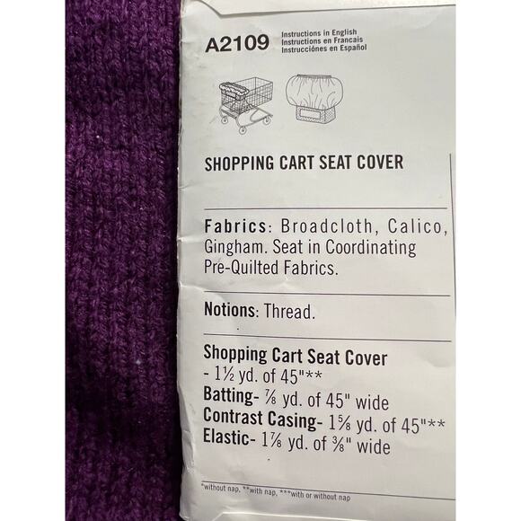 Simplicity 2109 pattern shopping cart seat cover - Picture 4 of 6